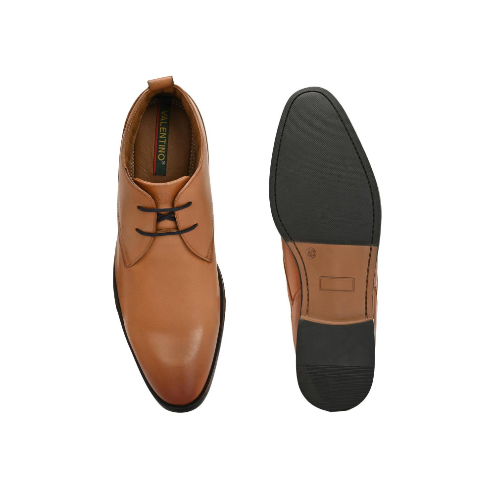 Valentino Men Premium Leather Teak Lace-Up Formal Derby Shoes