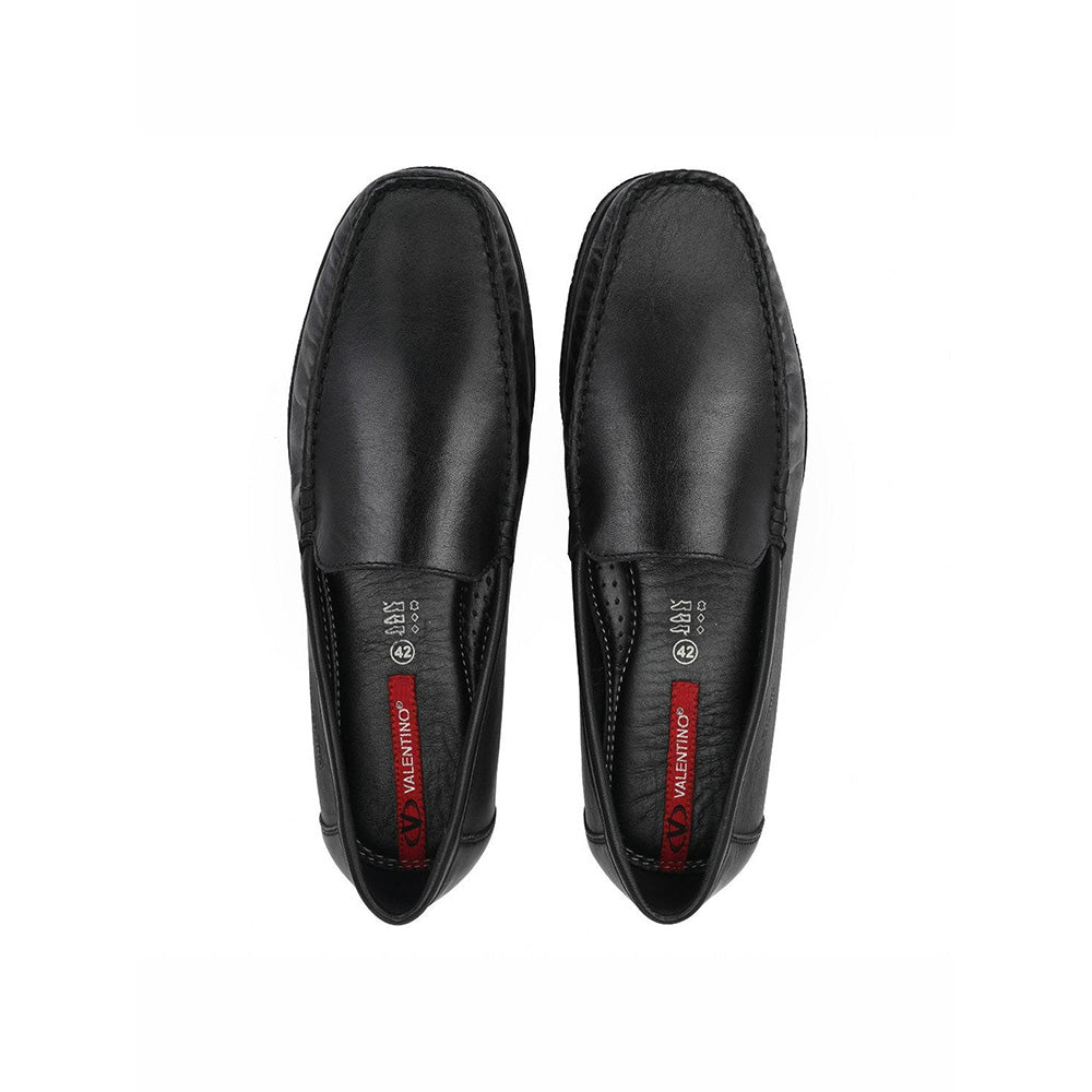 Valentino Men Premium Leather Black Slip On Loafer