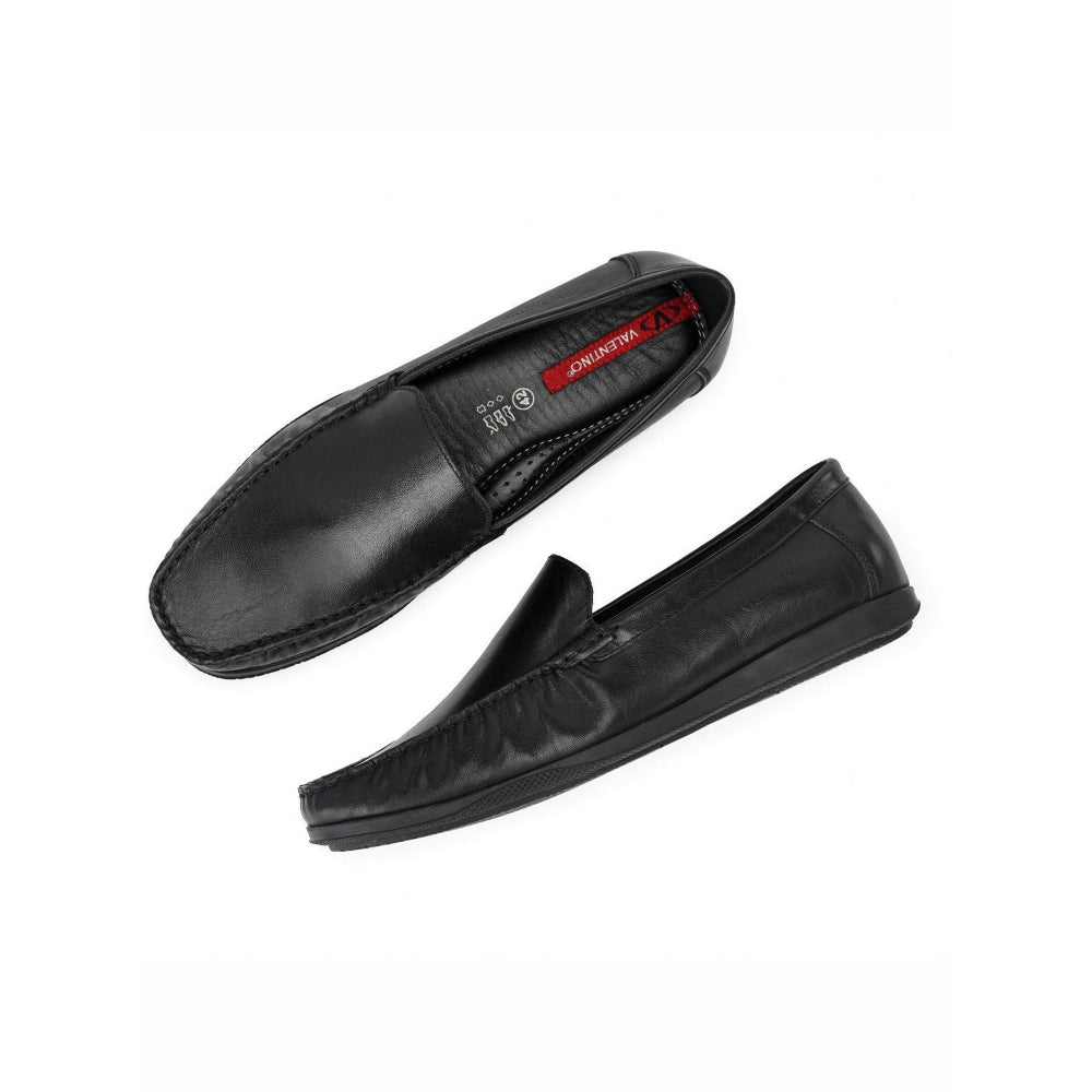 Valentino Men Premium Leather Black Slip On Loafer