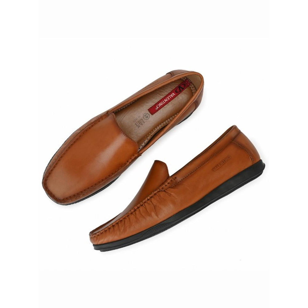 Valentino Men Premium Leather Tan Slip on Loafer