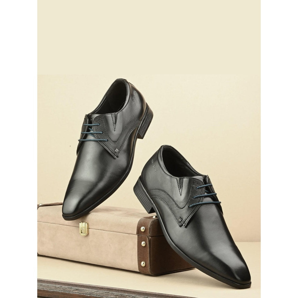 Valentino Men Premium Leather Black Lace-Up Formal Derby Shoes