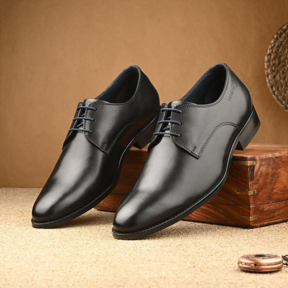 Valentino Men Premium Leather Black Lace-Up Formal Derby Shoes