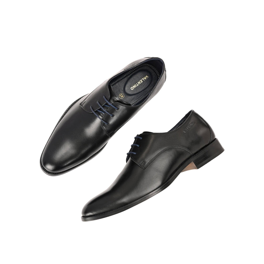 Valentino Men Premium Leather Black Lace-Up Formal Derby Shoes