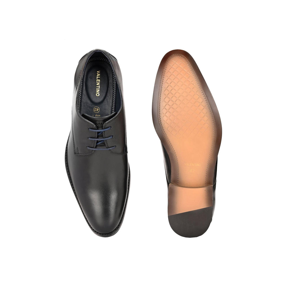Valentino Men Premium Leather Black Lace-Up Formal Derby Shoes