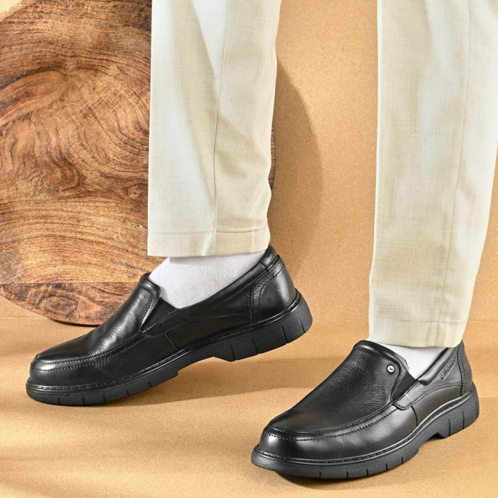 Valentino Men Premium Leather Black Formal Slip-On Loafer Shoes