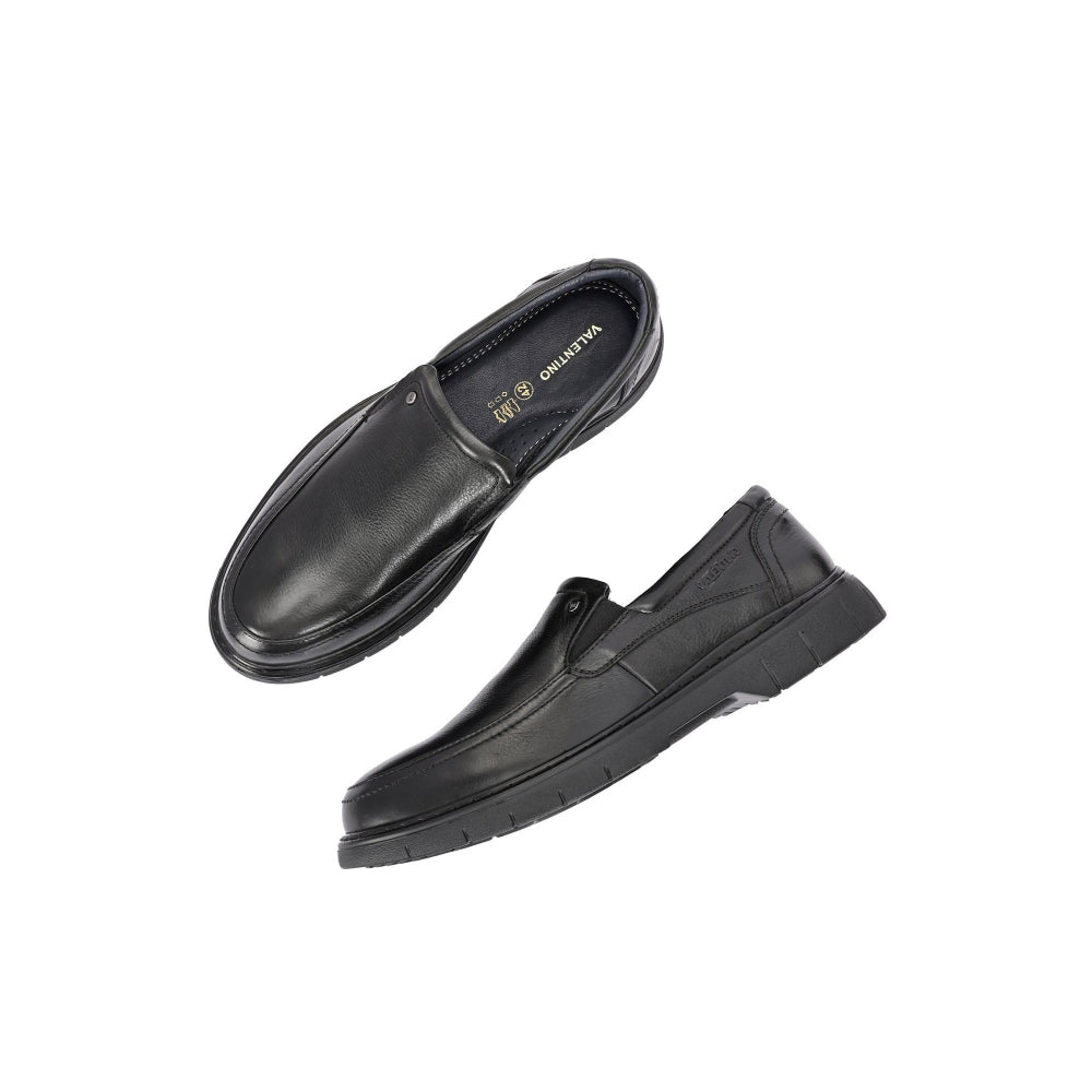 Valentino Men Premium Leather Black Formal Slip-On Loafer Shoes