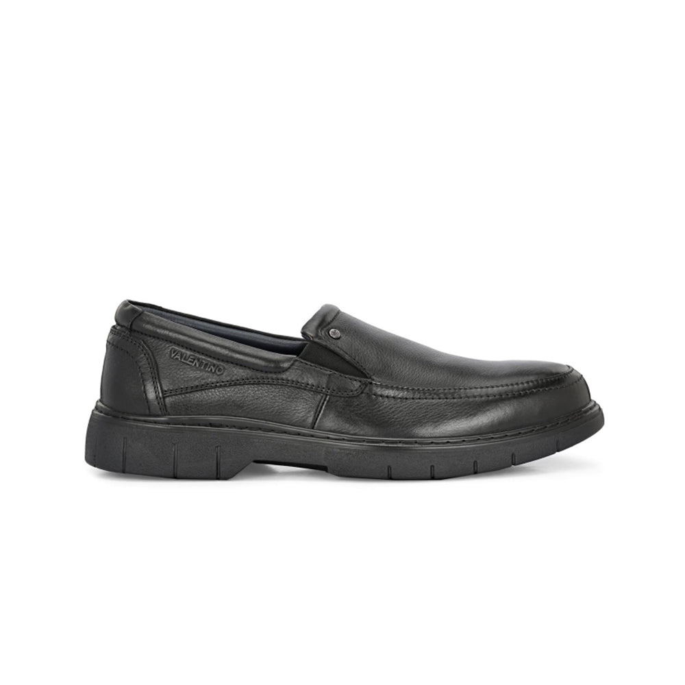 Valentino Men Premium Leather Black Formal Slip-On Loafer Shoes