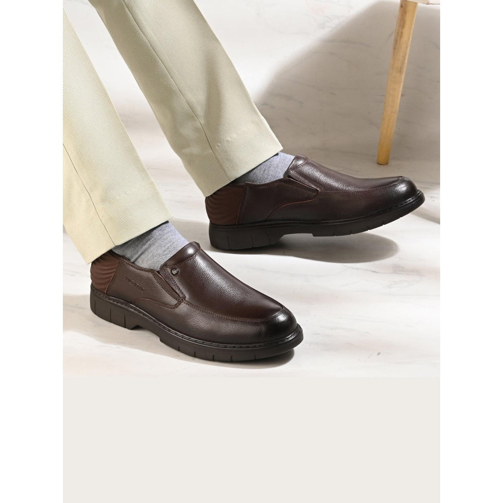 Valentino Men Premium Leather Brown Hands-Free Slip-In Loafer Shoes