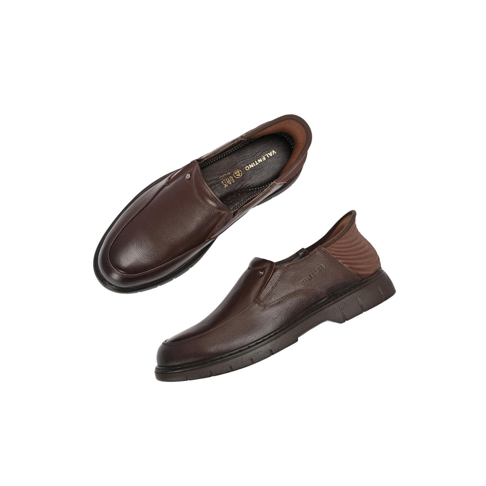 Valentino Men Premium Leather Brown Hands-Free Slip-In Loafer Shoes