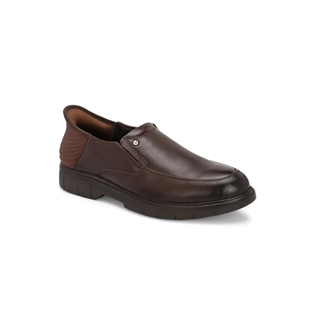 Valentino Men Premium Leather Brown Hands-Free Slip-In Loafer Shoes