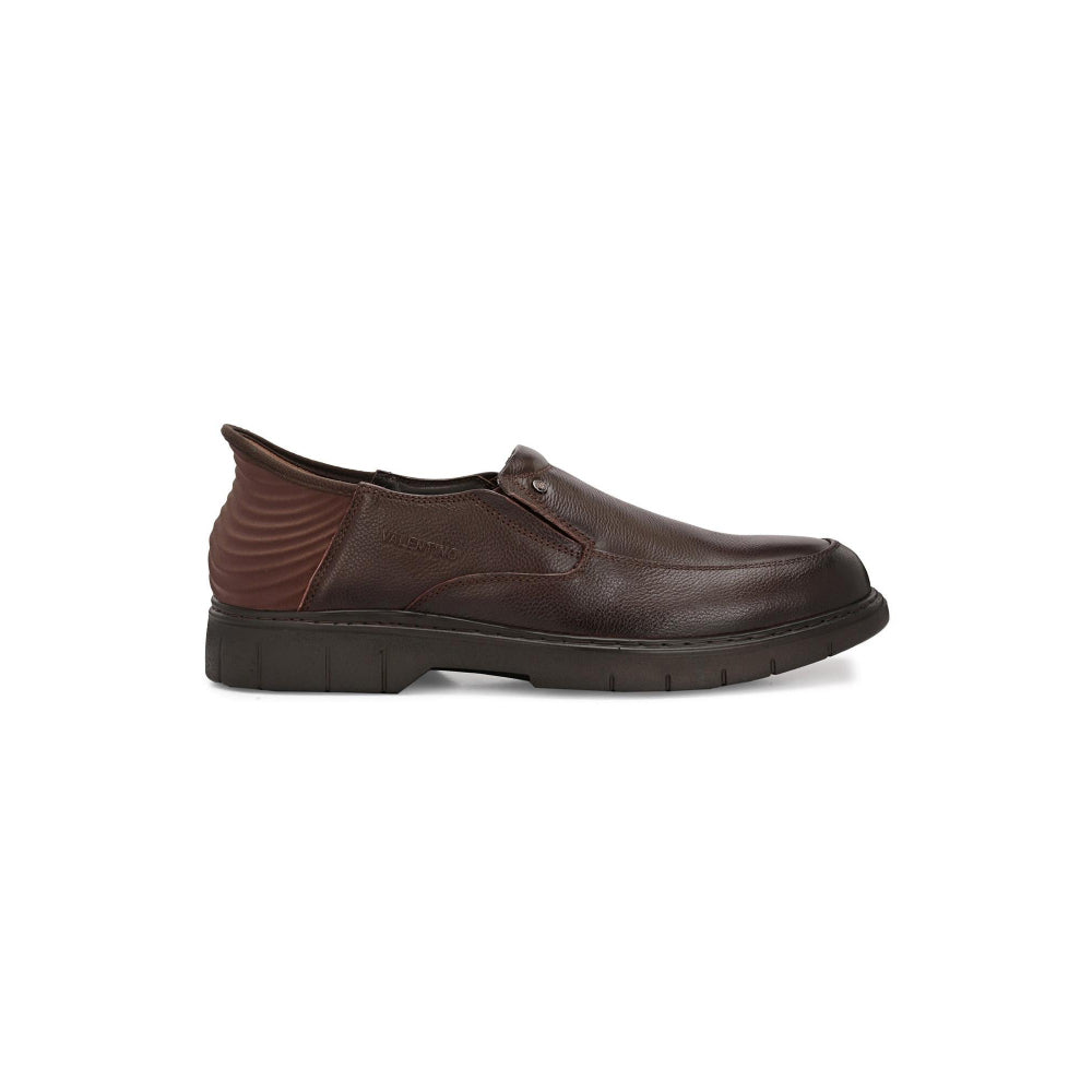 Valentino Men Premium Leather Brown Hands-Free Slip-In Loafer Shoes