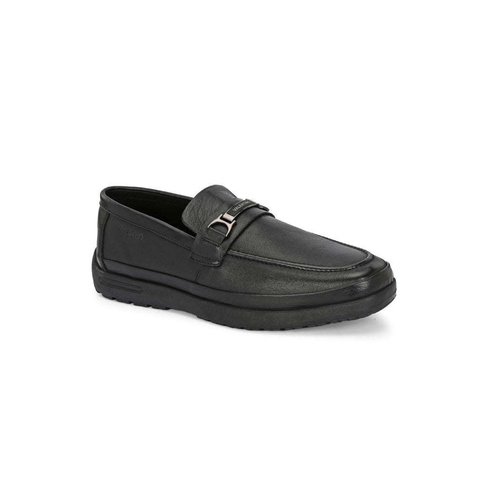 Valentino Men Premium Leather Black Formal Slip-On Loafer Shoes