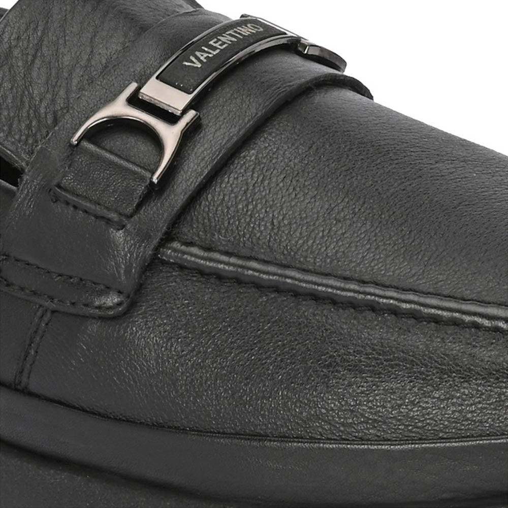 Valentino Men Premium Leather Black Formal Slip-On Loafer Shoes