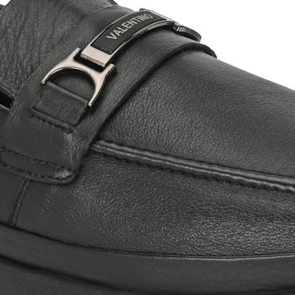 Valentino Men Premium Leather Black Formal Slip-On Loafer Shoes