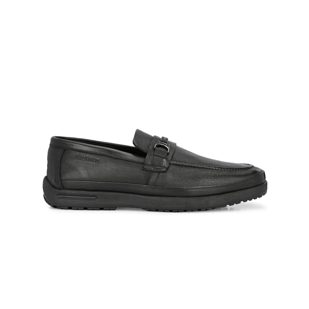 Valentino Men Premium Leather Black Formal Slip-On Loafer Shoes