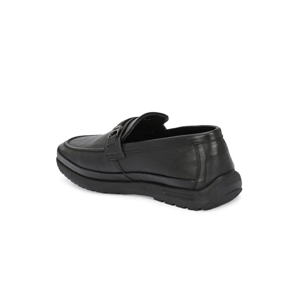 Valentino Men Premium Leather Black Formal Slip-On Loafer Shoes