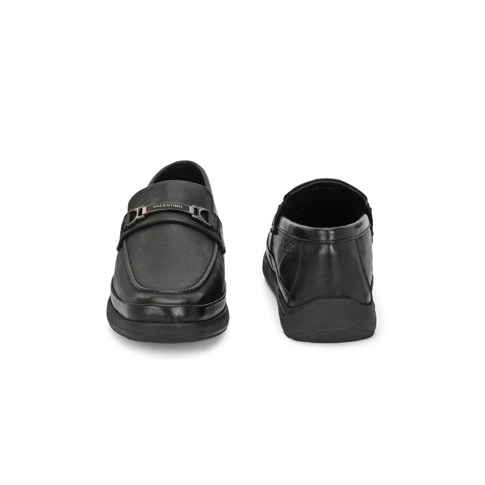 Valentino Men Premium Leather Black Formal Slip-On Loafer Shoes
