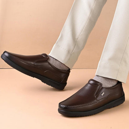 Valentino Men Premium Leather Brown Formal Slip-On Loafer Shoes