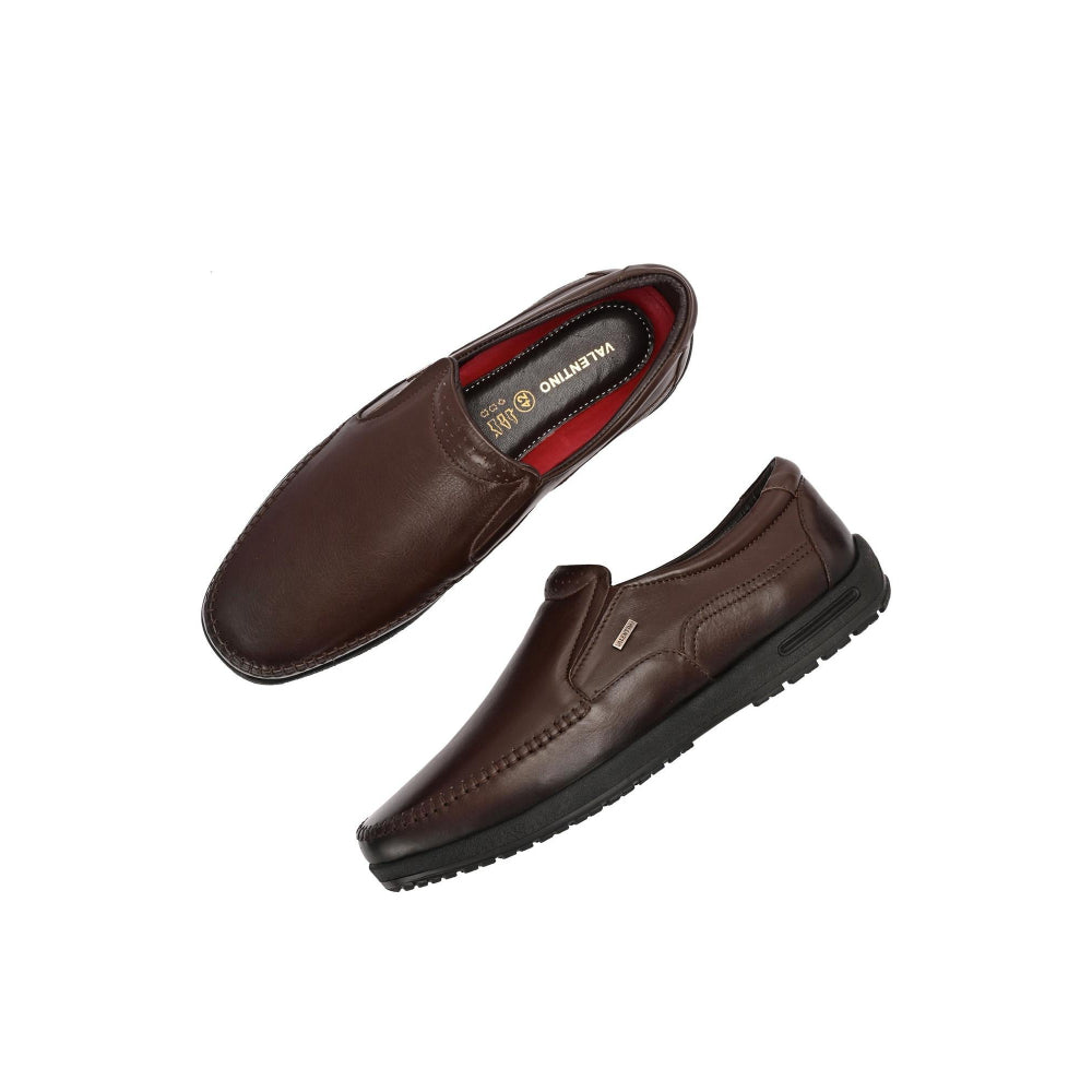 Valentino Men Premium Leather Brown Formal Slip-On Loafer Shoes