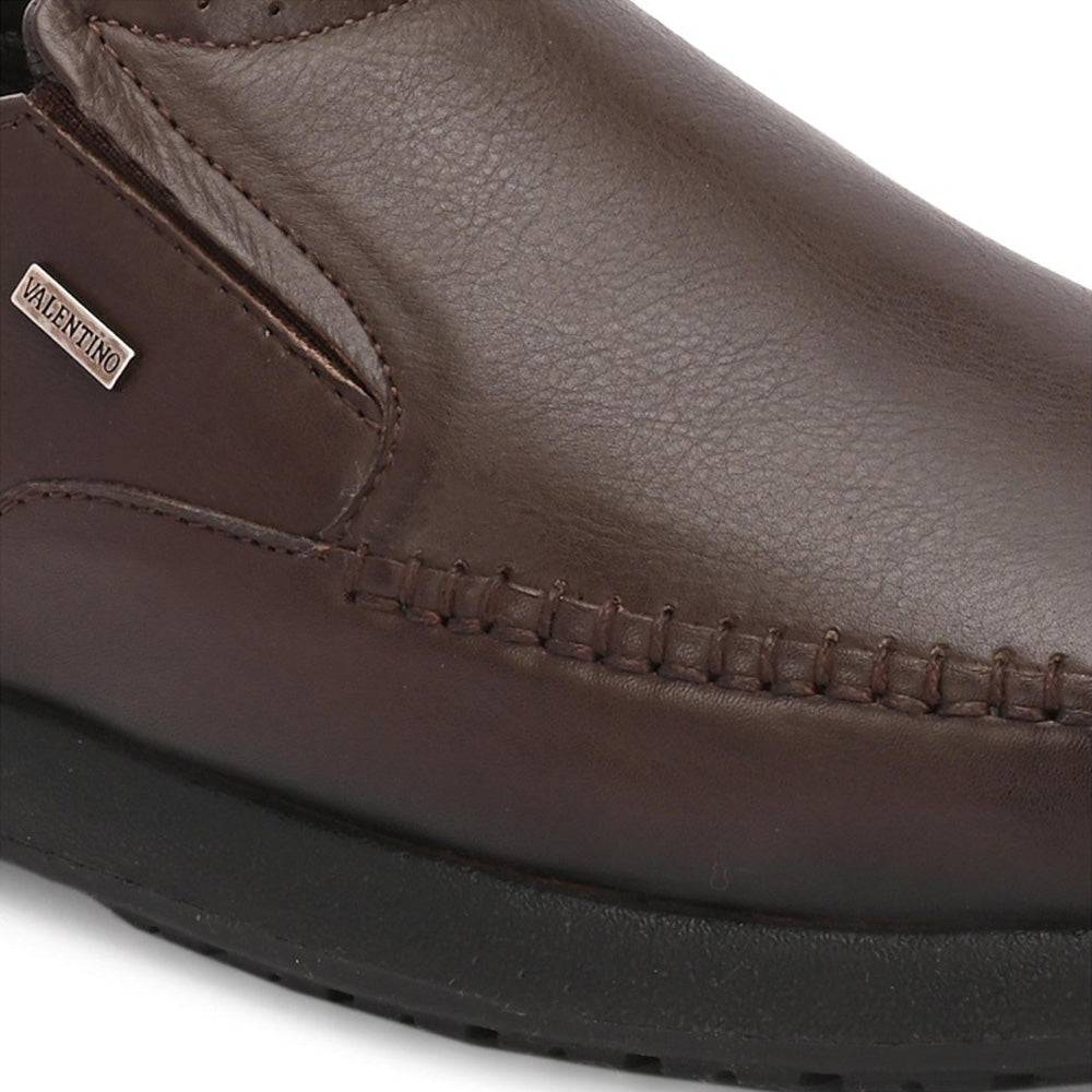 Valentino Men Premium Leather Brown Formal Slip-On Loafer Shoes