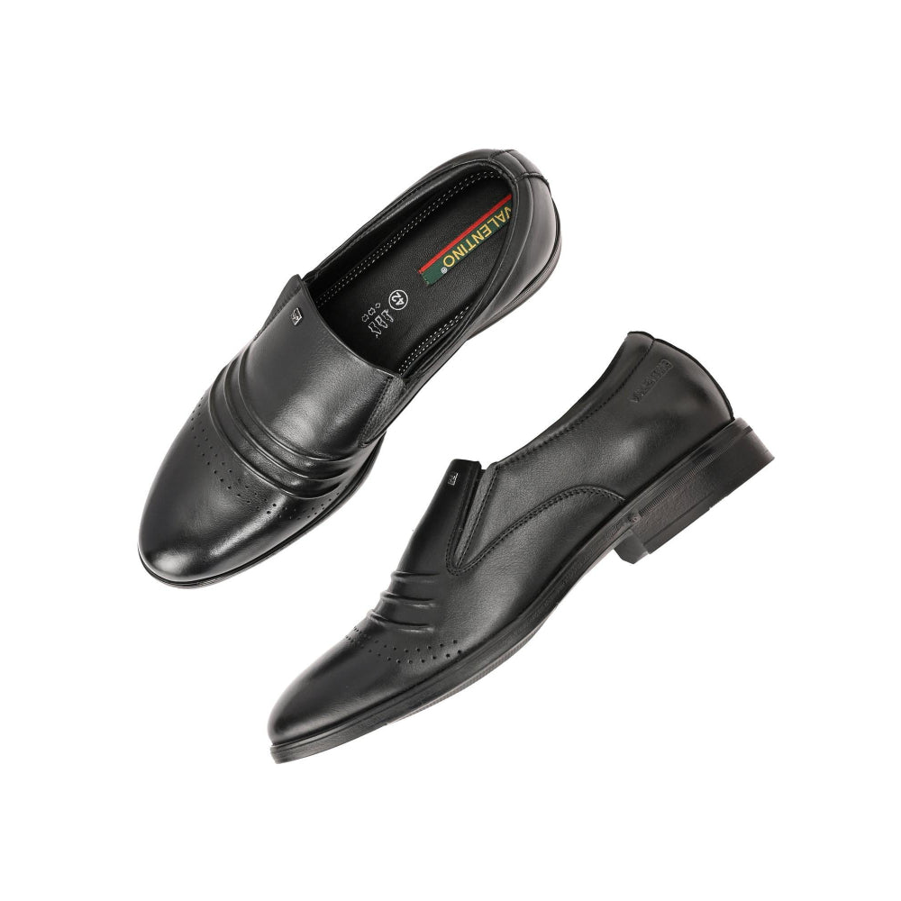 Valentino Men Premium Leather Black Slip-On Formal Loafer Shoes