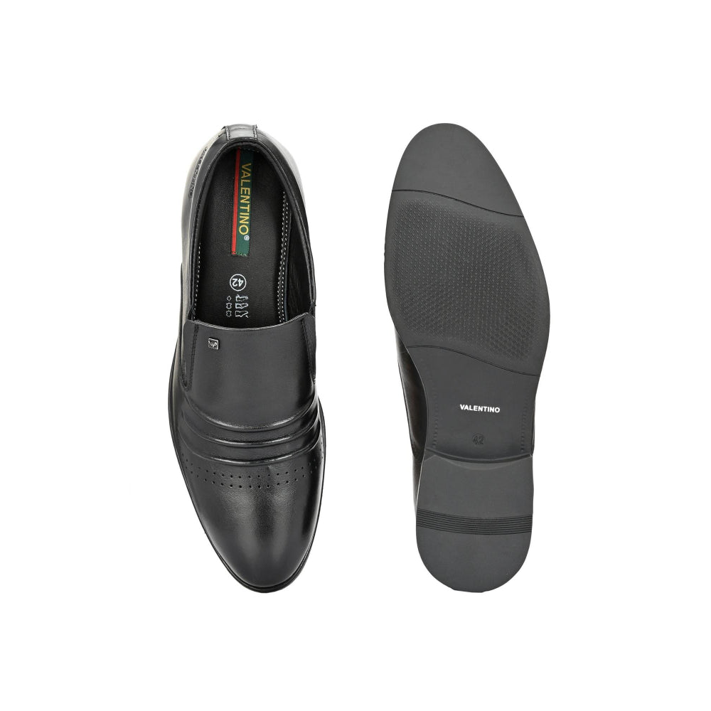 Valentino Men Premium Leather Black Slip-On Formal Loafer Shoes