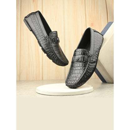 Valentino Men Premium Leather Black Casual Slip On Driving Loafers