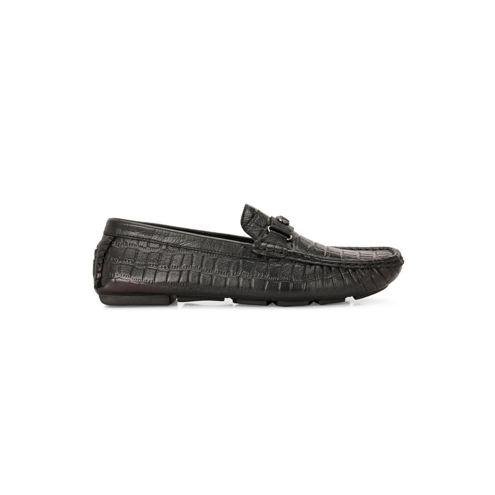 Valentino Men Premium Leather Black Casual Slip On Driving Loafers