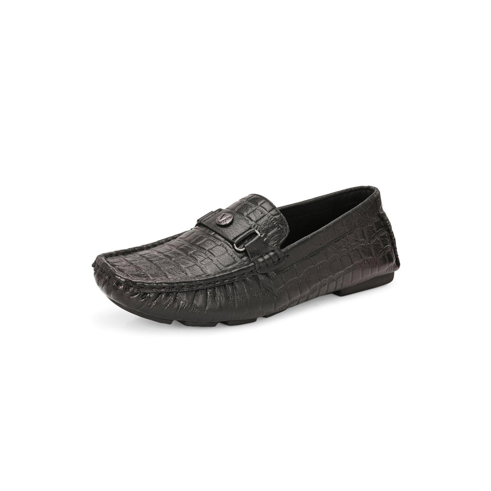 Valentino Men Premium Leather Black Casual Slip On Driving Loafers