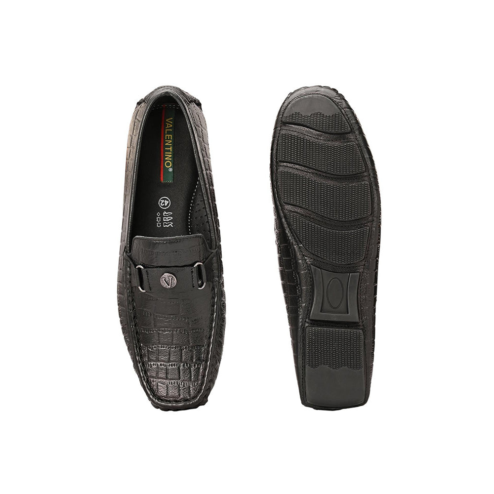 Valentino Men Premium Leather Black Casual Slip On Driving Loafers