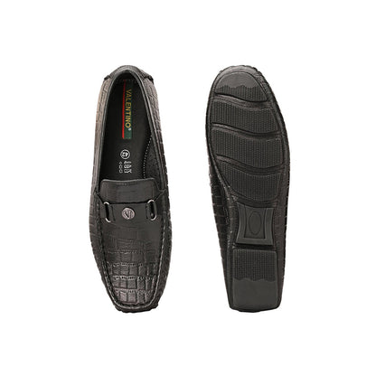 Valentino Men Premium Leather Black Casual Slip On Driving Loafers