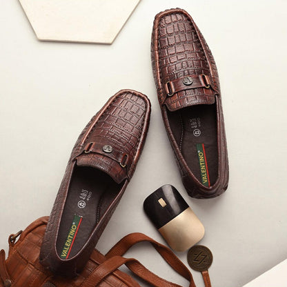 Valentino Men Premium Leather Brushoff Casual Slip On Driving Loafers