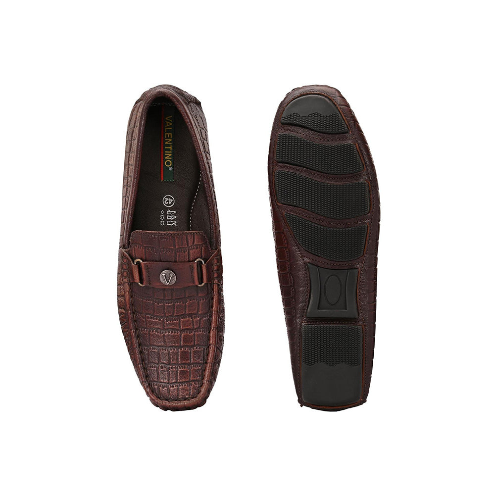 Valentino Men Premium Leather Brushoff Casual Slip On Driving Loafers