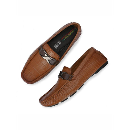 Valentino Men Premium Leather Tan Casual Slip On Driving Loafers