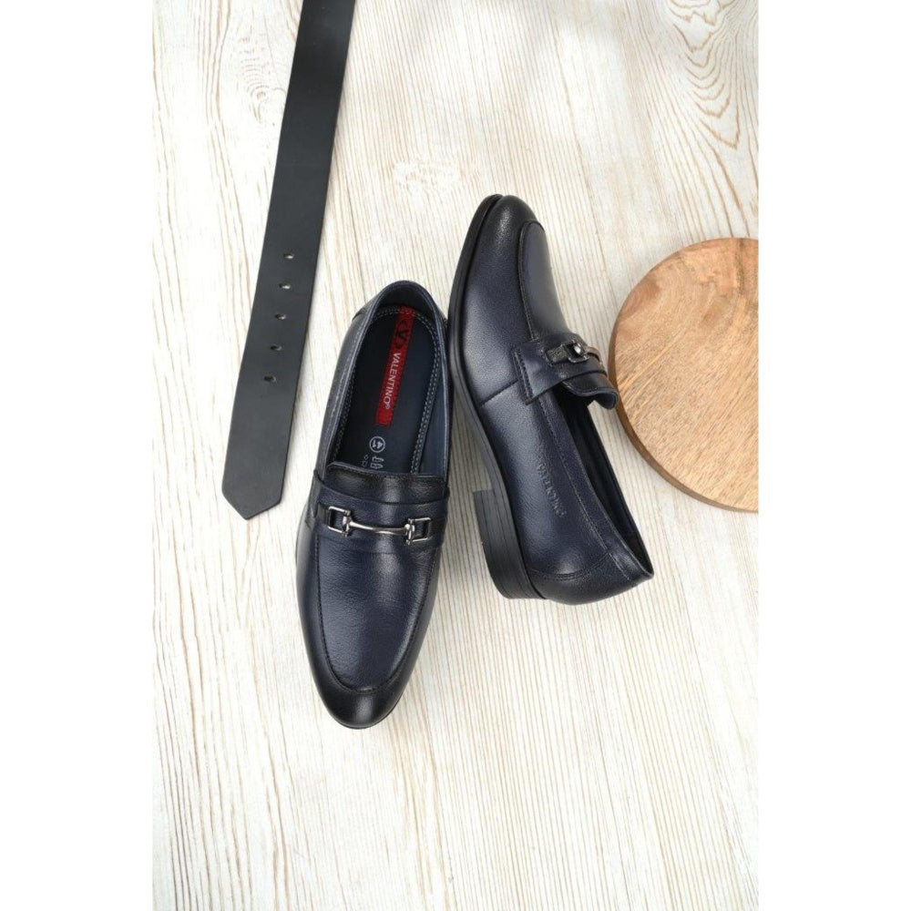 Valentino Men Premium Leather Blue Slip-On Formal Loafer Shoes