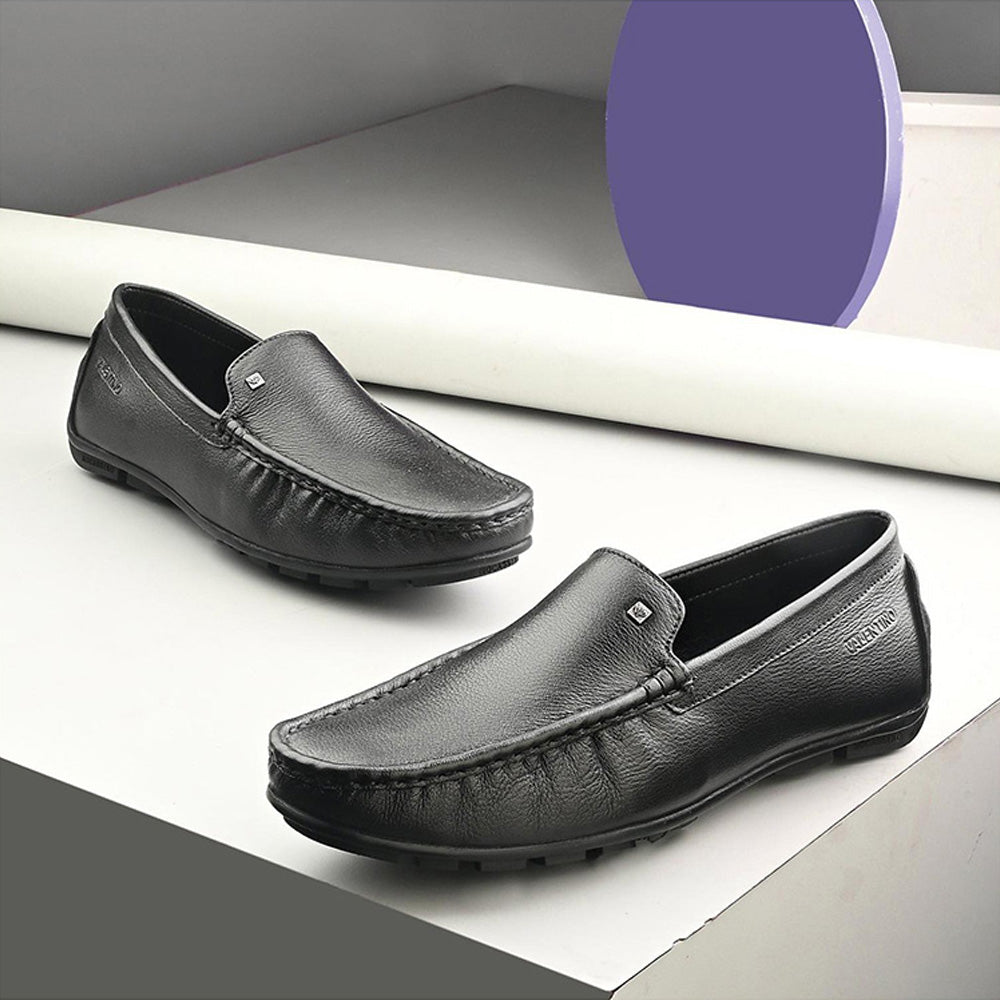 Valentino Men Premium Leather Black Slip On Loafer