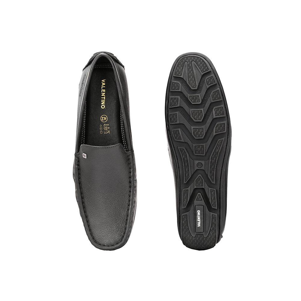 Valentino Men Premium Leather Black Slip On Loafer