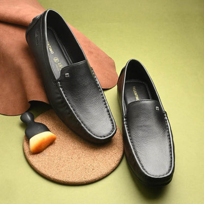 Valentino Men Premium Leather Black Slip On Loafer
