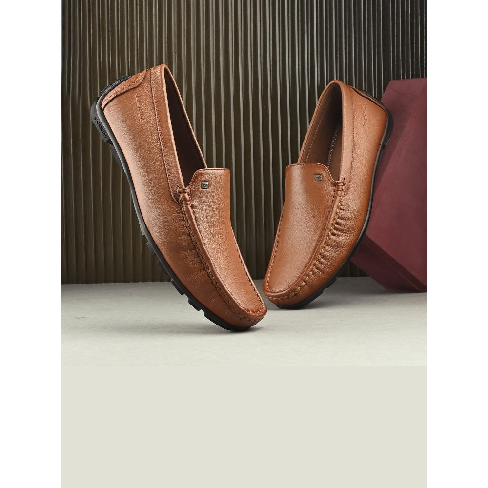 Valentino Men Premium Leather Tan Slip On Loafer