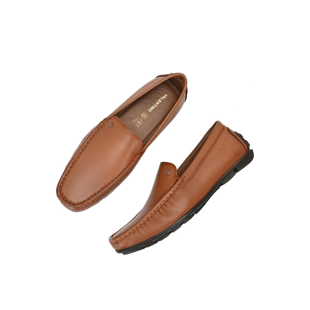 Valentino Men Premium Leather Tan Slip On Loafer