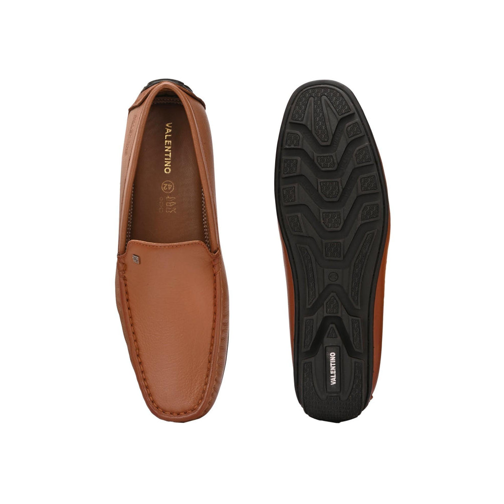 Valentino Men Premium Leather Tan Slip On Loafer