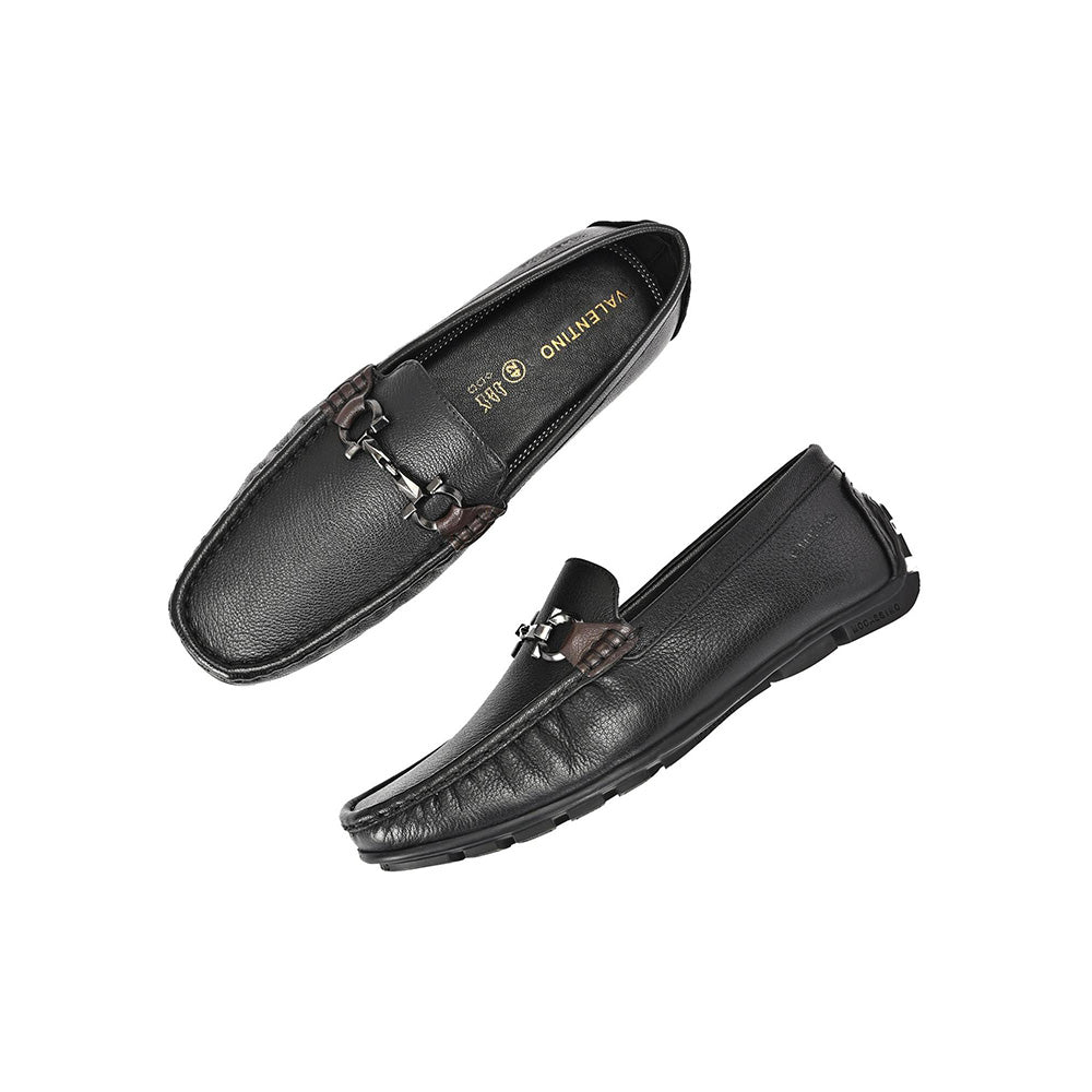 Valentino Men Premium Leather Black Slip On Loafer