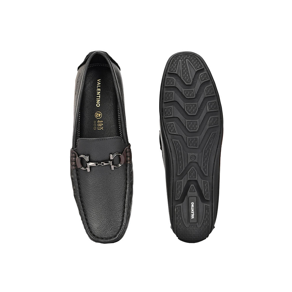 Valentino Men Premium Leather Black Slip On Loafer