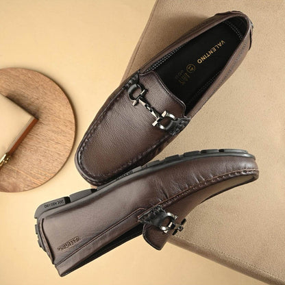 Valentino Men Premium Leather Brown Slip On Loafer