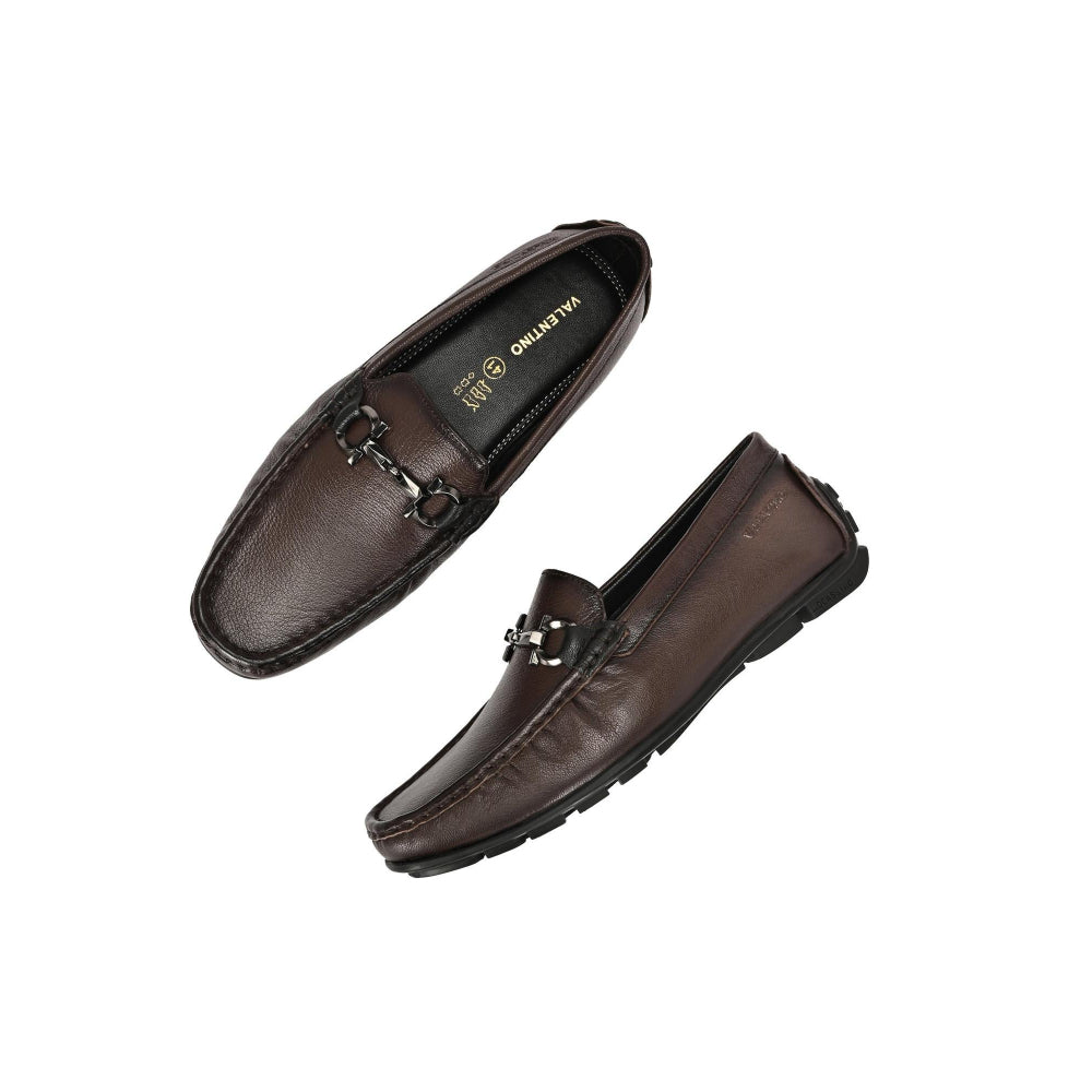 Valentino Men Premium Leather Brown Slip On Loafer