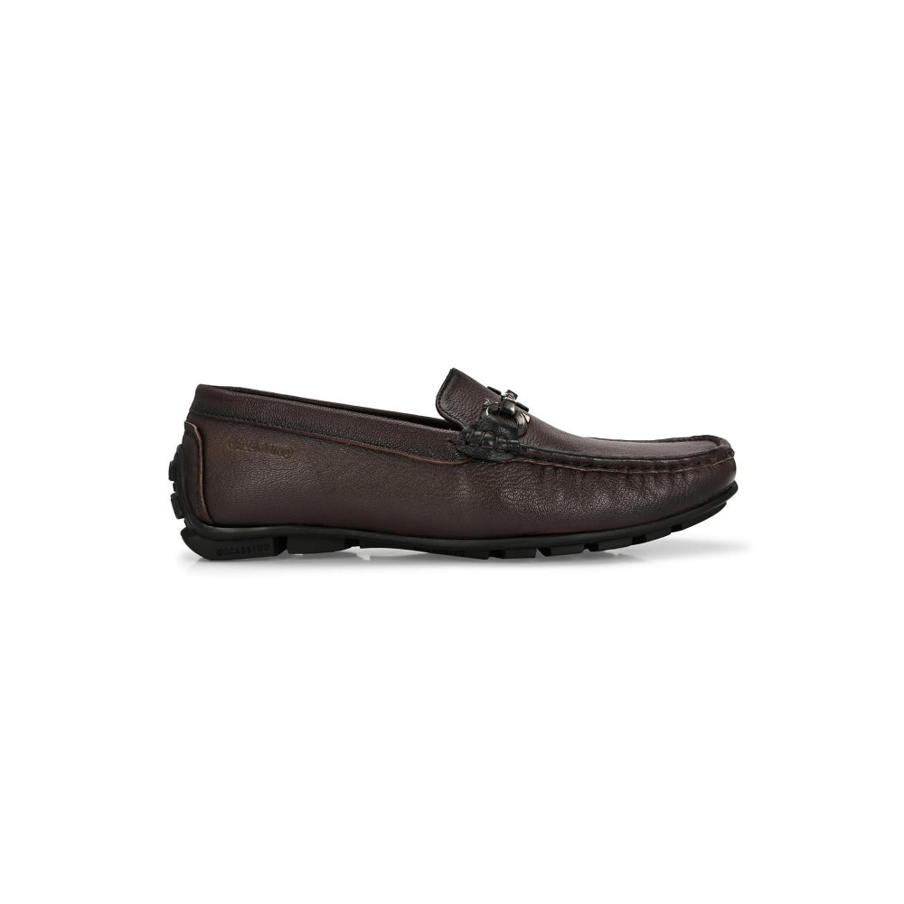 Valentino Men Premium Leather Brown Slip On Loafer