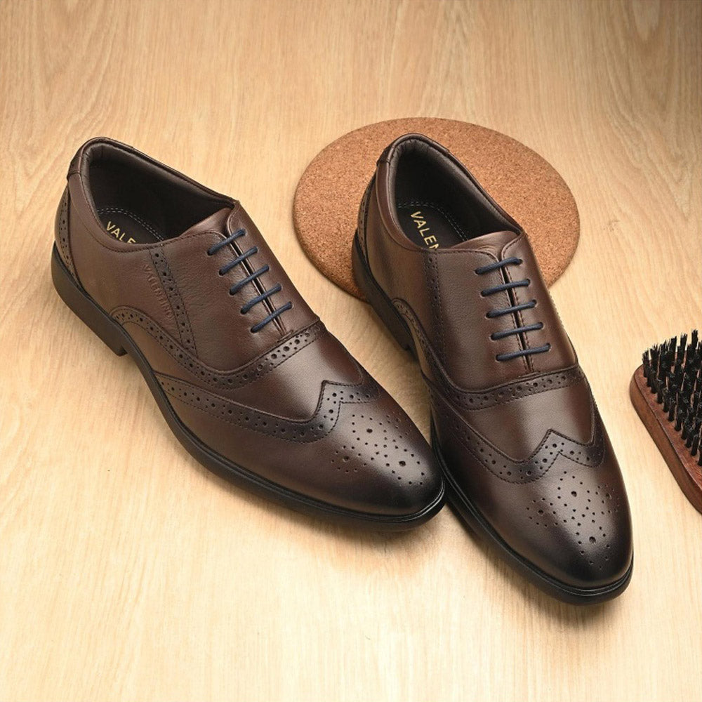 Valentino Men Premium Leather Brown Brogue Formal Shoes
