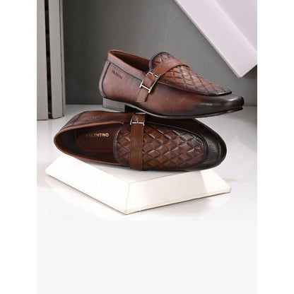 Valentino Men Premium Leather Quilted Pattern Penny Loafers with Tunit Sole