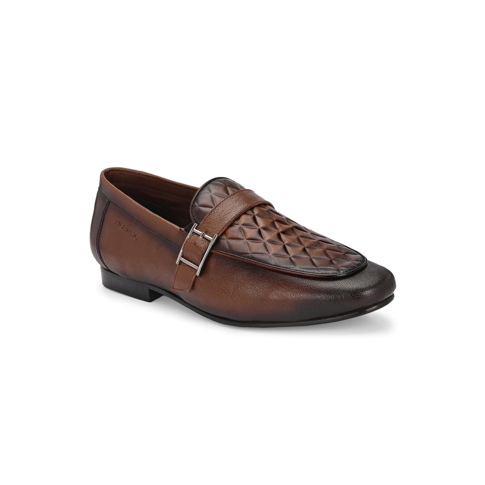 Valentino Men Premium Leather Quilted Pattern Penny Loafers with Tunit Sole