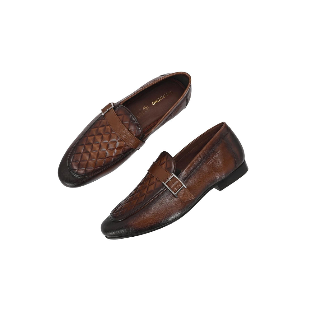 Valentino Men Premium Leather Quilted Pattern Penny Loafers with Tunit Sole